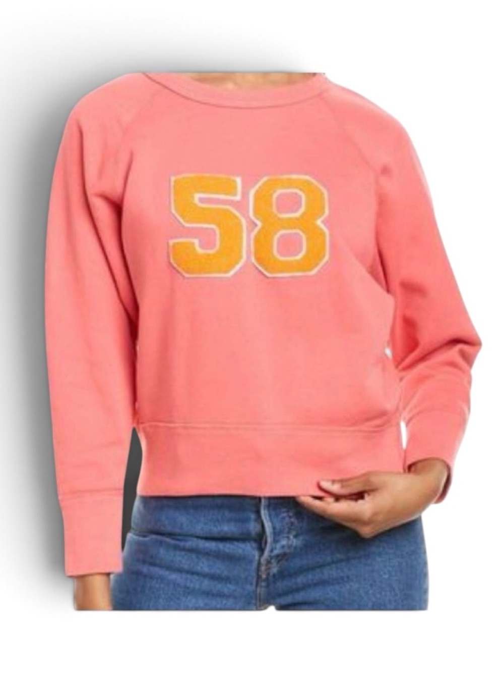 J. Crew Women’s Sz L Varsity Sweatshirt Cotton Terry Crewneck Coral Pink